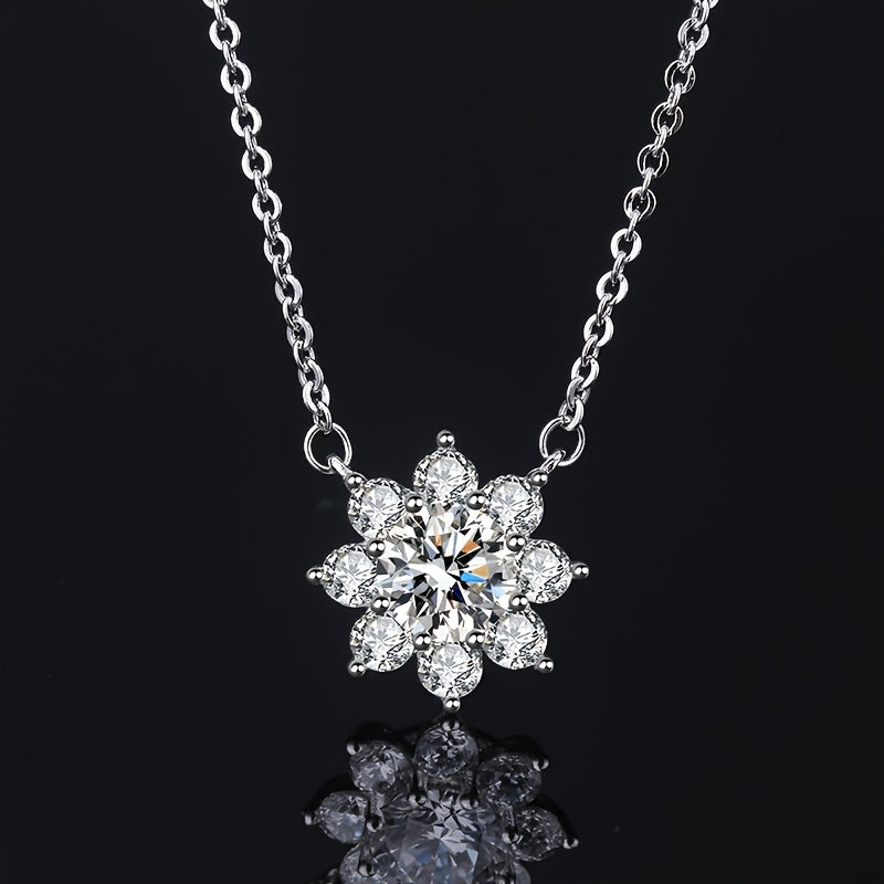 1 pc Dazzling Sunflower Moissanite Pendant Necklace - 925 Silver Halo Necklace for Women & Girls