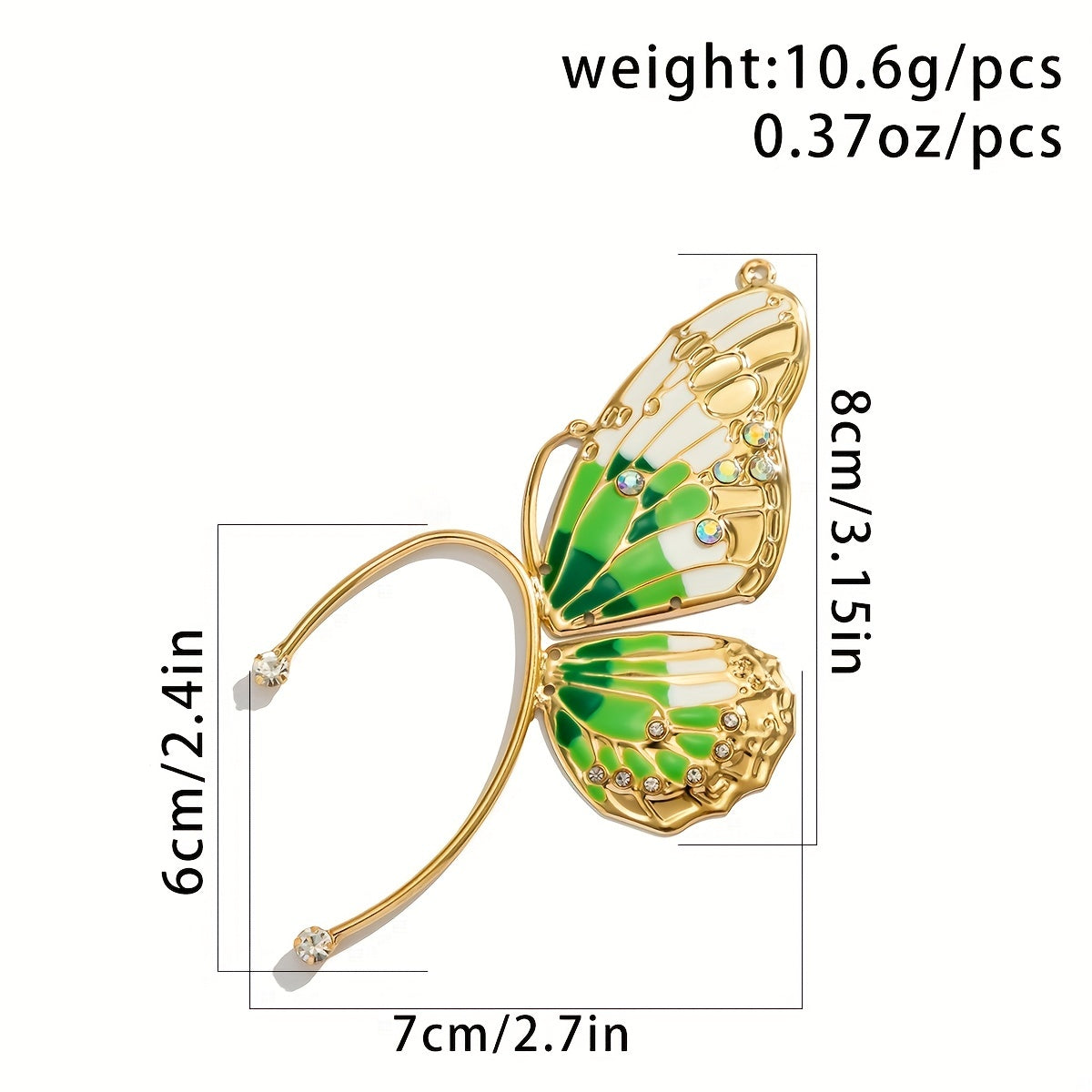 Gorgeous Big Butterfly Wing Ear Wrap with Sparkling Rhinestones - Retro Cute Style Zinc Alloy Jewelry for the Stage