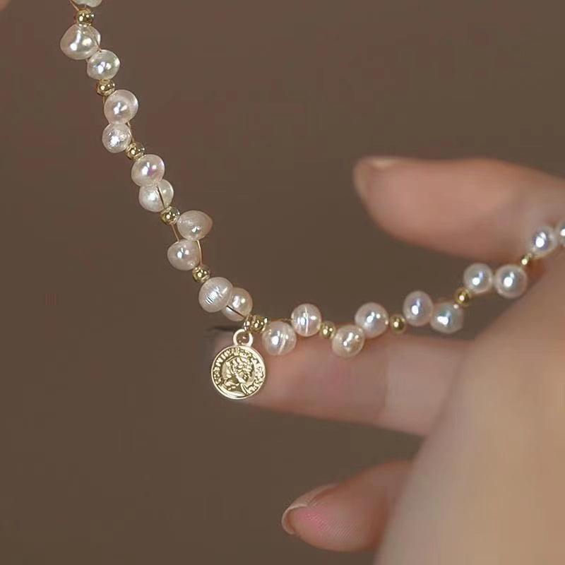 Freshwater Pearl Bracelet Round Small Pearl Braided Gold Bracelet - lightofjuwelen