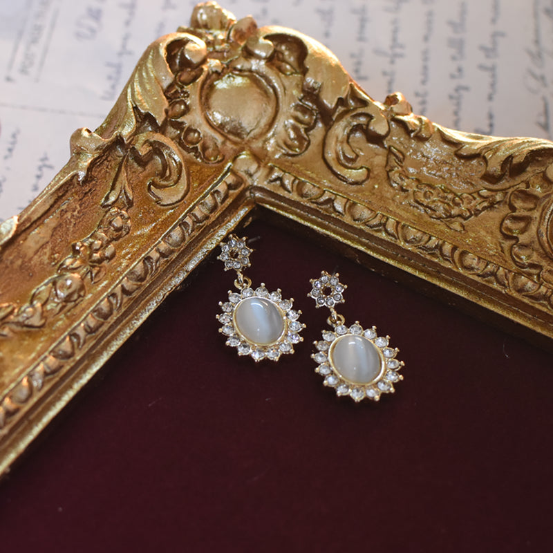 Snow Exquisite Diamond Set Shining Oval Opal Earrings Ear Clip