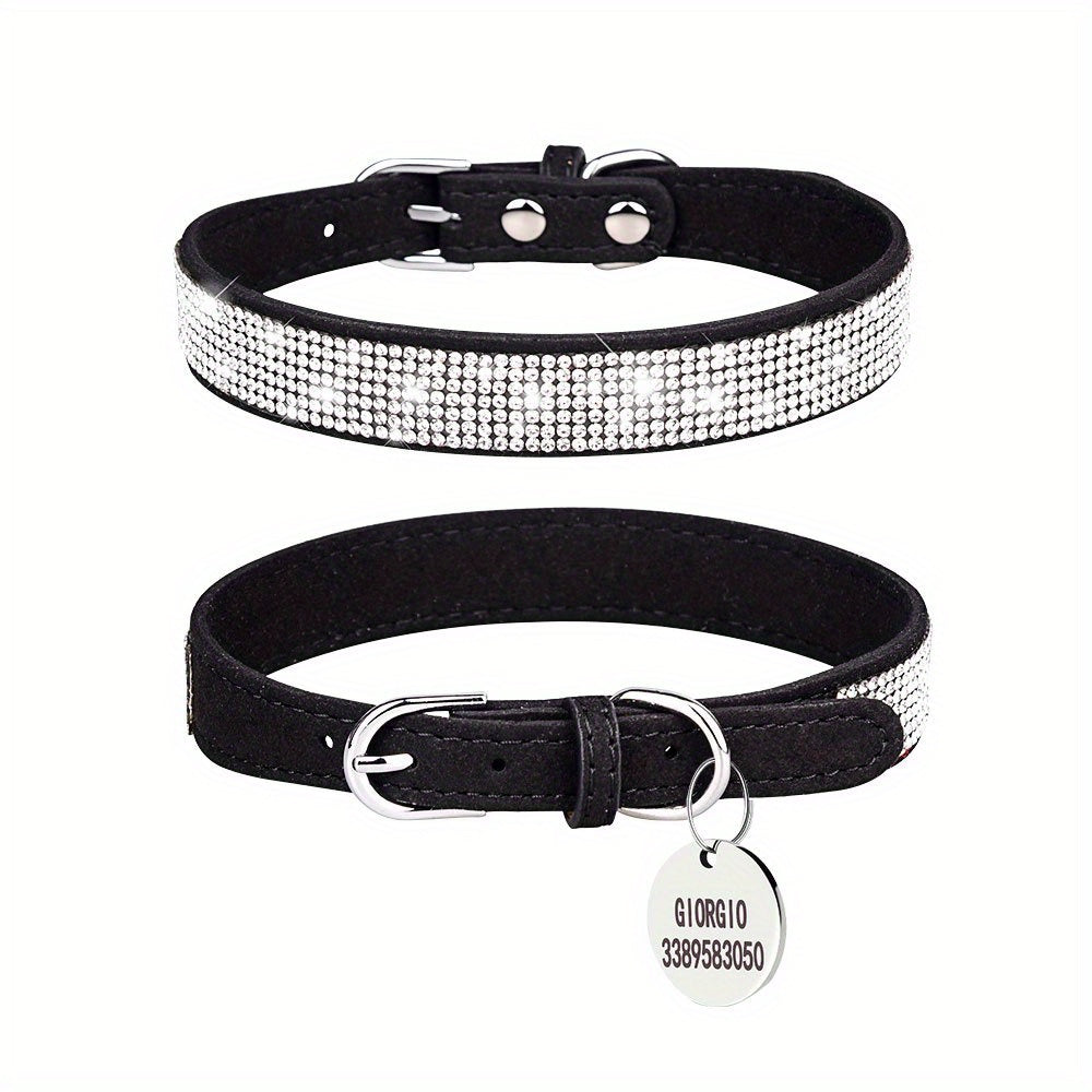 Custom Rhinestone Dog Collars, Soft Bling Dog Collars With ID Tag For Small Medium Large Dogs Cat