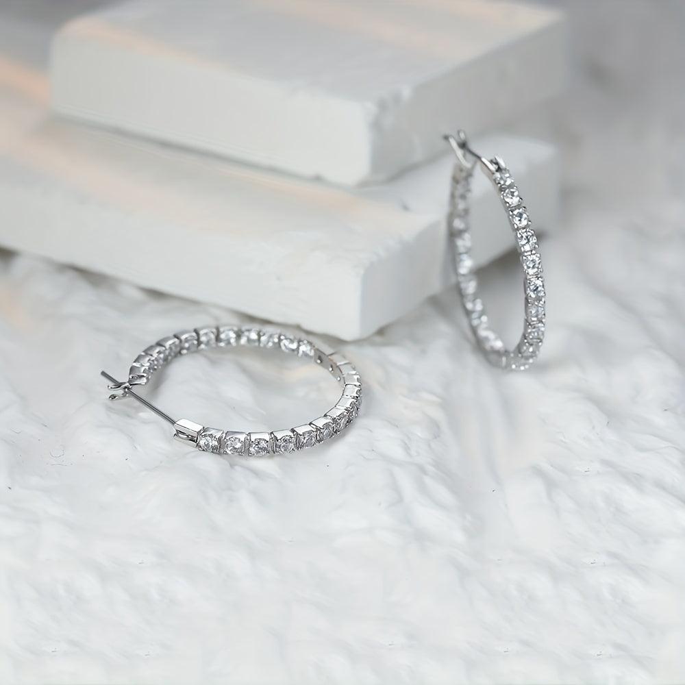 White Color Full Zircon Simple Big Circle Hoop Earrings 18K Gold Plated Accessories For Women Girls