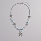 Elegant Hollow Alloy Butterfly Pendant Bead Women's Necklace, Delicate Neck Jewelry Gift