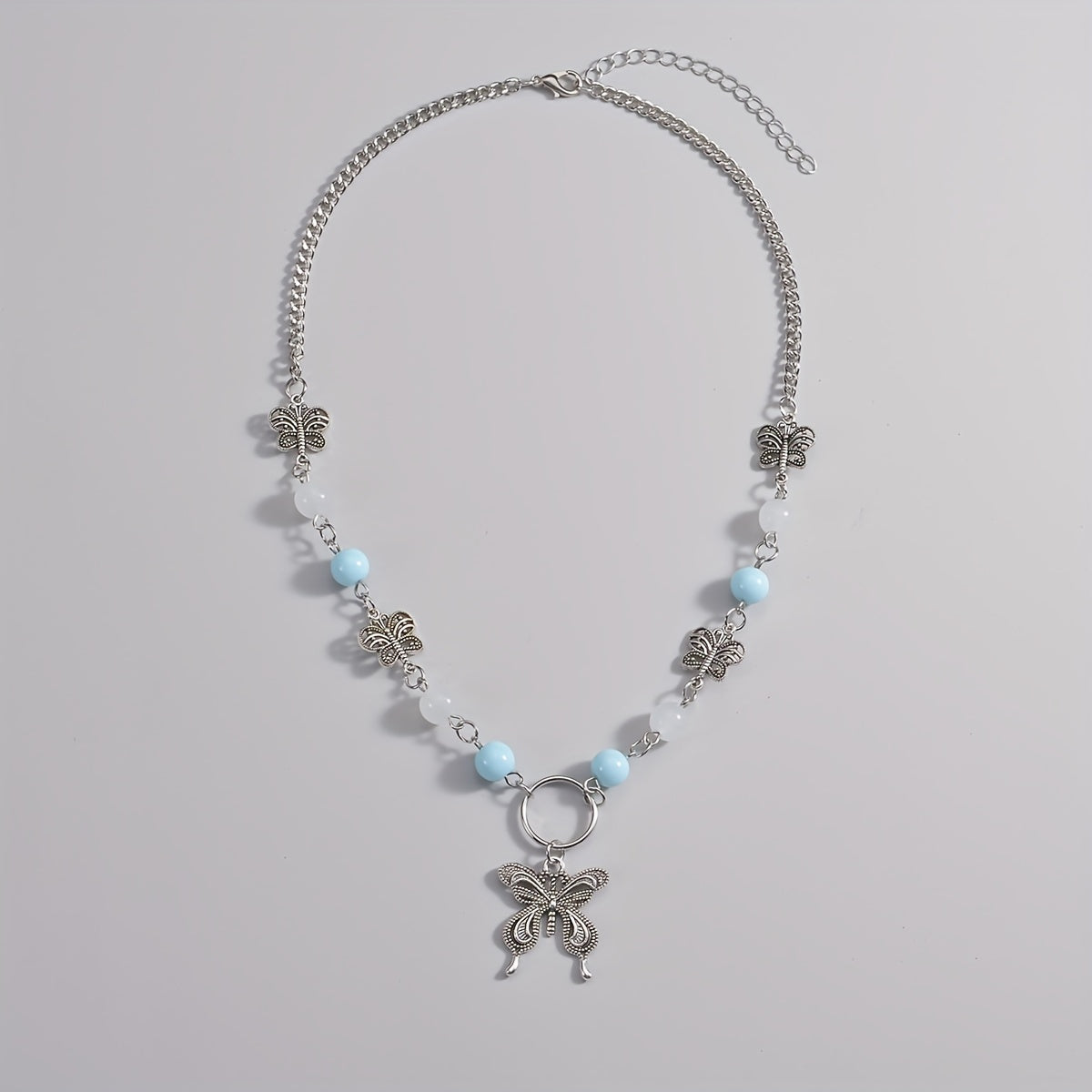Elegant Hollow Alloy Butterfly Pendant Bead Women's Necklace, Delicate Neck Jewelry Gift