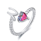 Adjustable A To T Initial Letter Ring 18K Gold Plated Zircon Rings For Women White Gold Plated