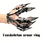 Trendy Skeleton Gothic Cyberpunk Five Finger Joint Ring Adjustable Wolf Paw Dark Punk Bracelet Fashion Lovely Birthday Gift For Boy Girl