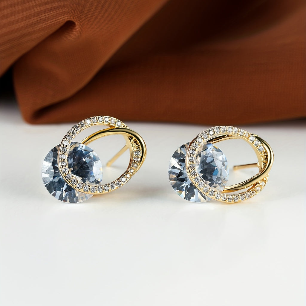 Vintage 18K Gold Plated Wedding Stud Earrings Copper Zircon Synthetic Jewelry Daily Casual Trendy Exquisite Gifts Retro Luxurious Style