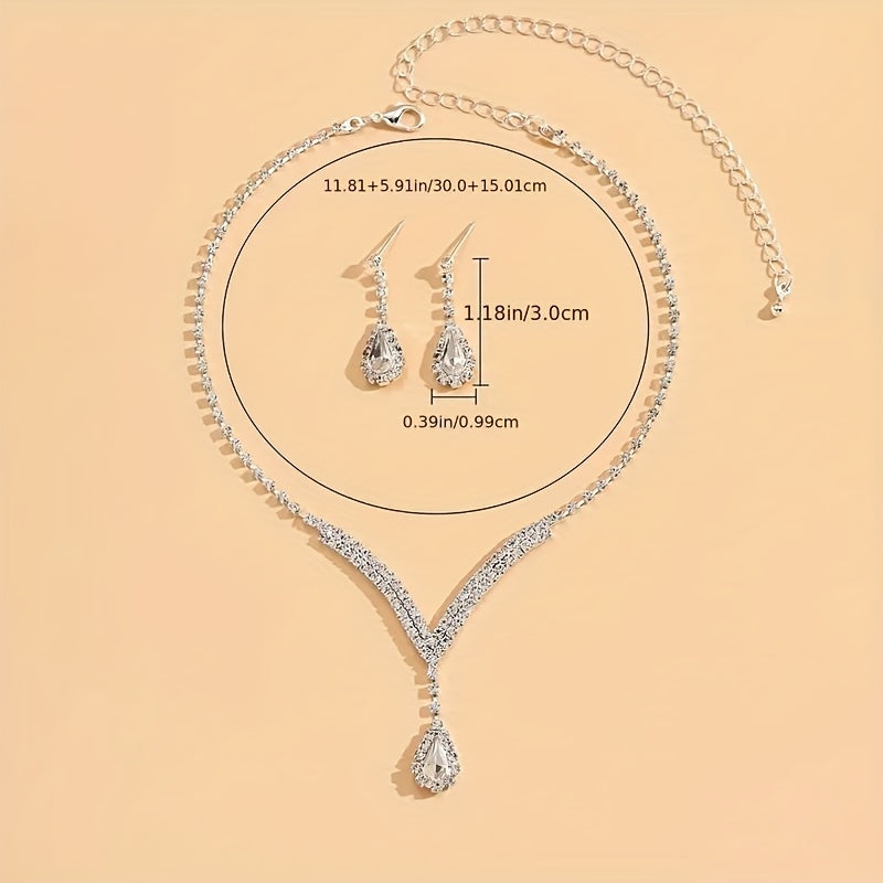 3pcs Elegant Silver Plated Rhinestone Waterdrop Jewelry Set - Perfect for Evening Parties and Birthdays