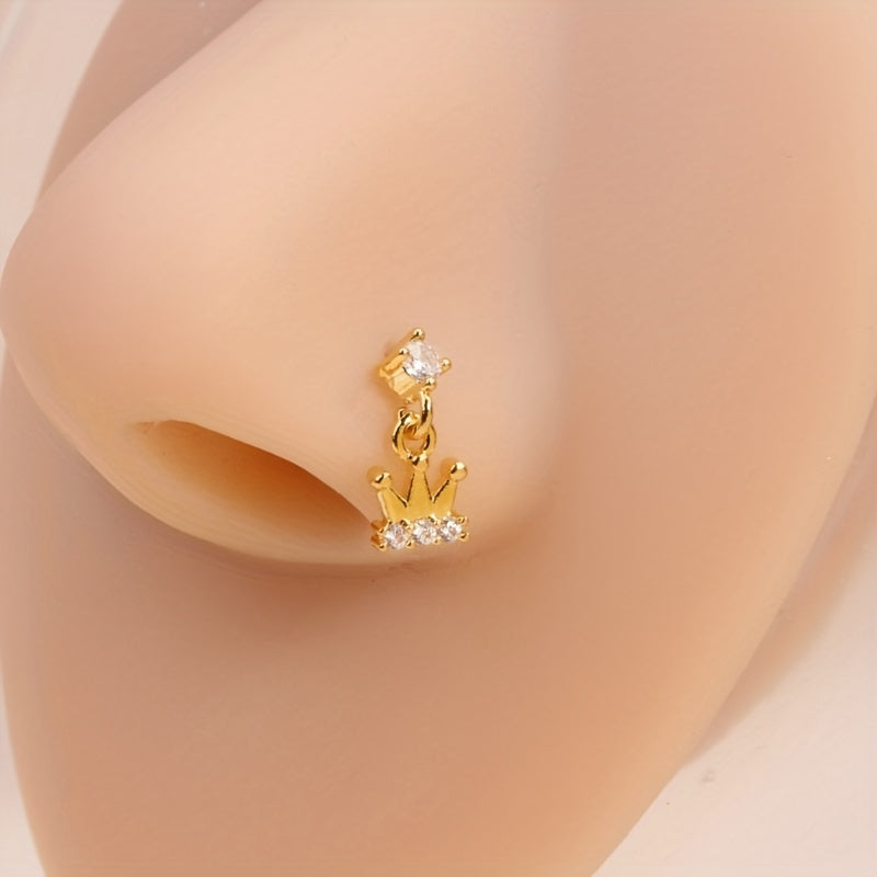 L Shape Dangle Nose Ring Stud CZ Small Crown Ear Cartilage Piercing Pendant Body Piercing Jewelry
