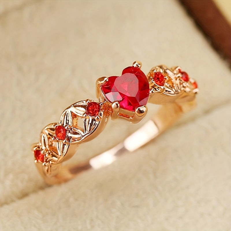 Make Your Promise with a Sweet Shiny Red Heart Shape Zircon Ring - Perfect for Weddings, Engagements and Valentine's Day!