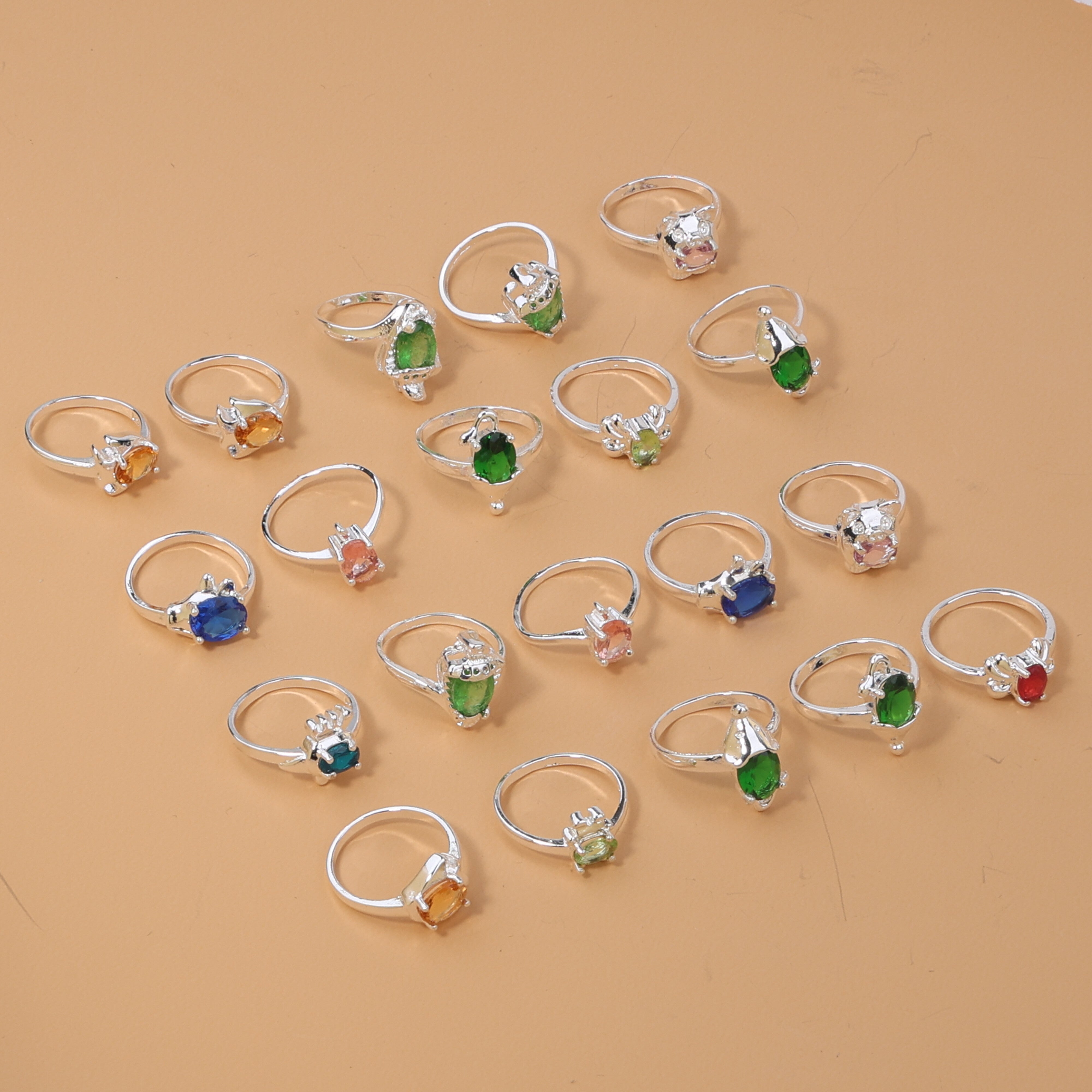 5-10pcs Cute Ring Set Silver Plated Inlaid Shining Zircon Animal Elements Adorable Turtle Crab Mouse Mix And Match For Daily Outfits Blind Box With Uncertain Styles