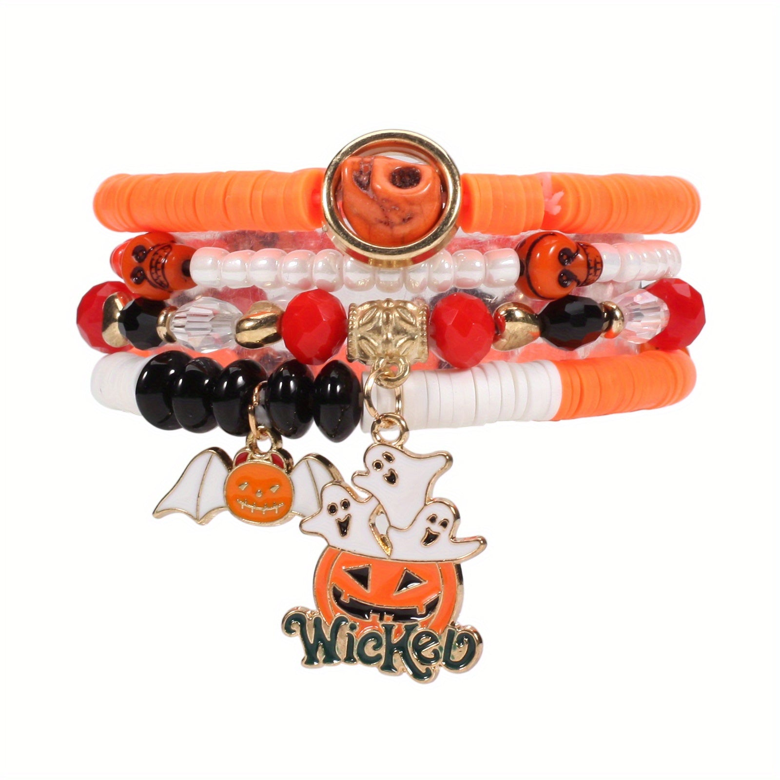 Halloween Bracelet Pumpkin Bat Ghost Skull Pendant Multilayer Beads Bracelet Party Favors