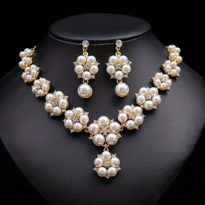 Elegant Baroque Faux Pearl Jewelry Set - 18K Gold Plated for Weddings and Banquets