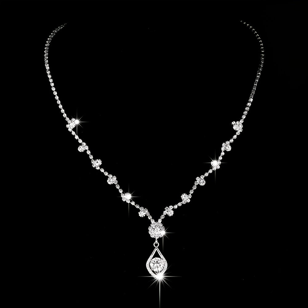 2pcs Elegant Sparkling Crystal Jewelry Set - Perfect for Weddings, Engagements, and Special Occasions - Silver Plated Birthstone Necklace and Earrings - Ideal Gift for Brides and Women