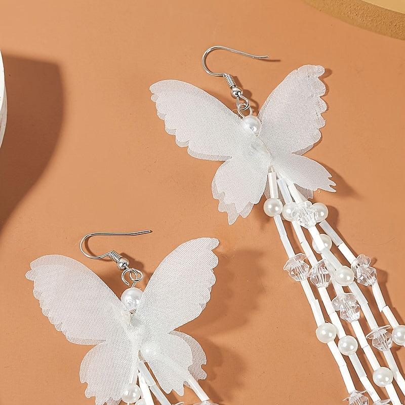 Get Ready to Flutter with Long Tassel Butterfly Earrings - The Perfect Hip Hop Style Accessory for Parties and Nightclubs!