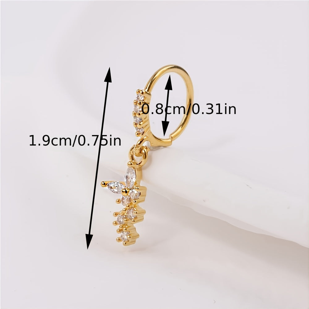 Add a Touch of Elegance with 18K Gold Plated Leaf-Shaped Crystal Nose Hoop Piercing for Women - Perfect for Casual and Party Occasions