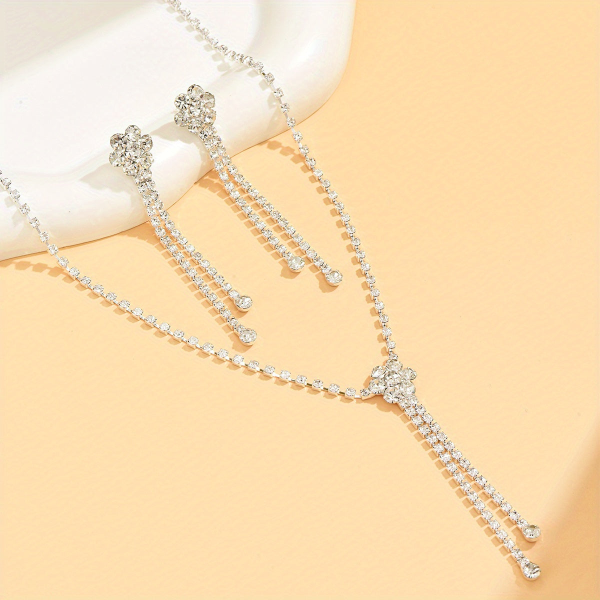 Elegant Plum Blossom Tassel Jewelry Set - Necklace and Earrings for Women