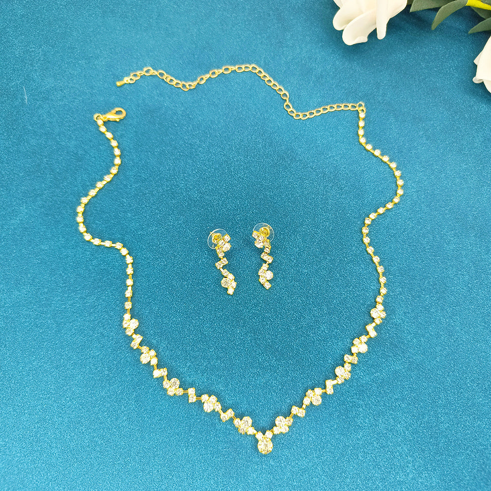 Jewelry Set Charm Necklace & Drop Earrings 2 Pcs Flower Shaped Rhinestones Chain Pendant Adjustable Bridal Jewelry For Women And Girls