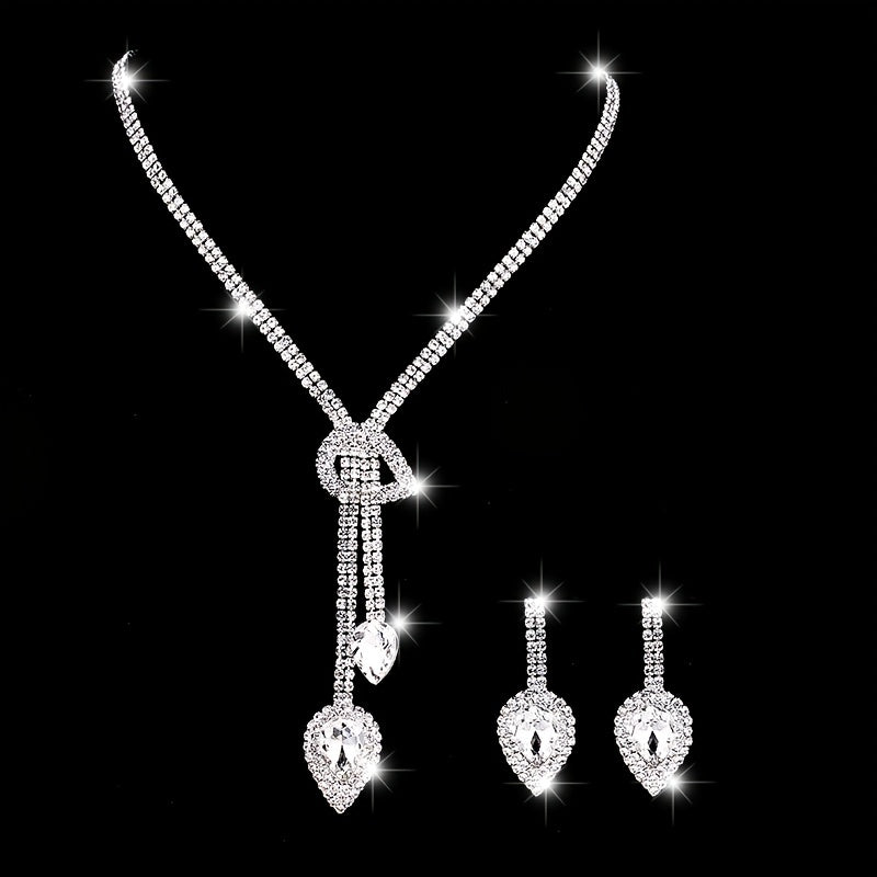 Crystal Tassel Necklace and Earrings Set - Elegant Jewelry for Women's Costume, Prom, and Dinner Parties
