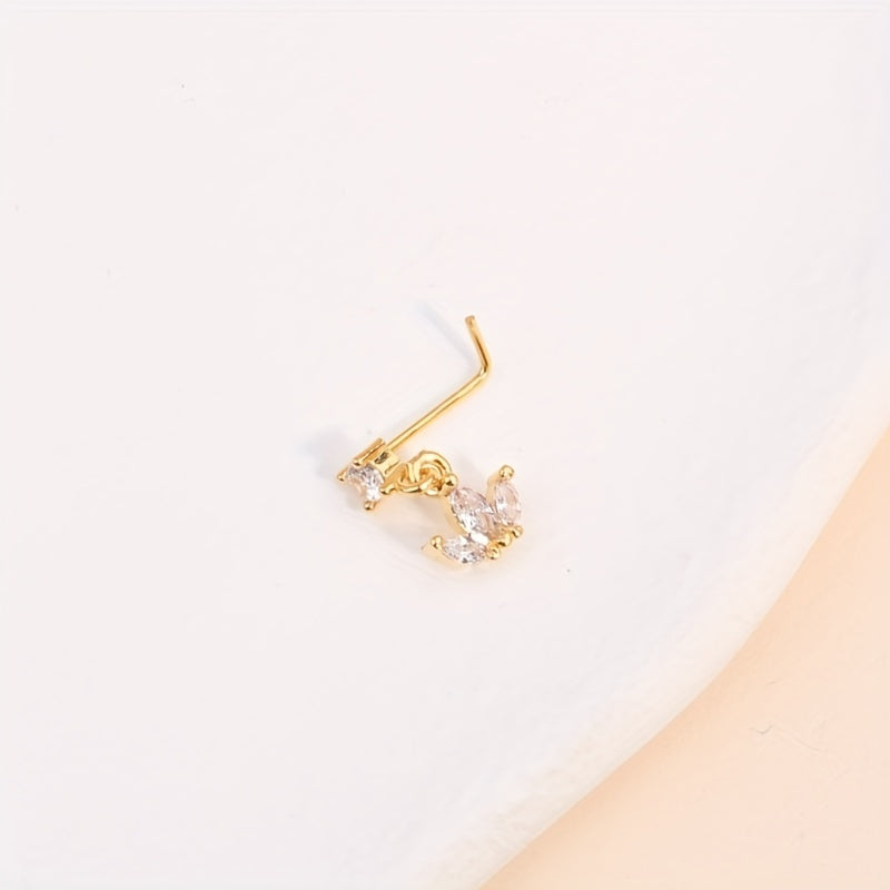 1pc Simple Flower Leaf Shape Pendant Nose Nail L-Shaped Ear Cartilage Piercing Body Jewelry Nose Ring