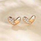 Heart Shape With Sparkling Zircon Decor Cute Stud Earrings Copper 18K Gold Plated Jewelry Exquisite Female Gift