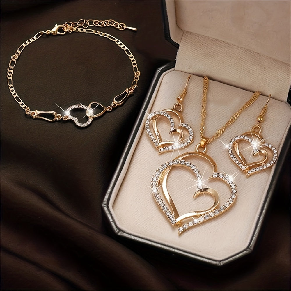 Complete Your Look with our Double Hollow Love Heart Jewelry Set