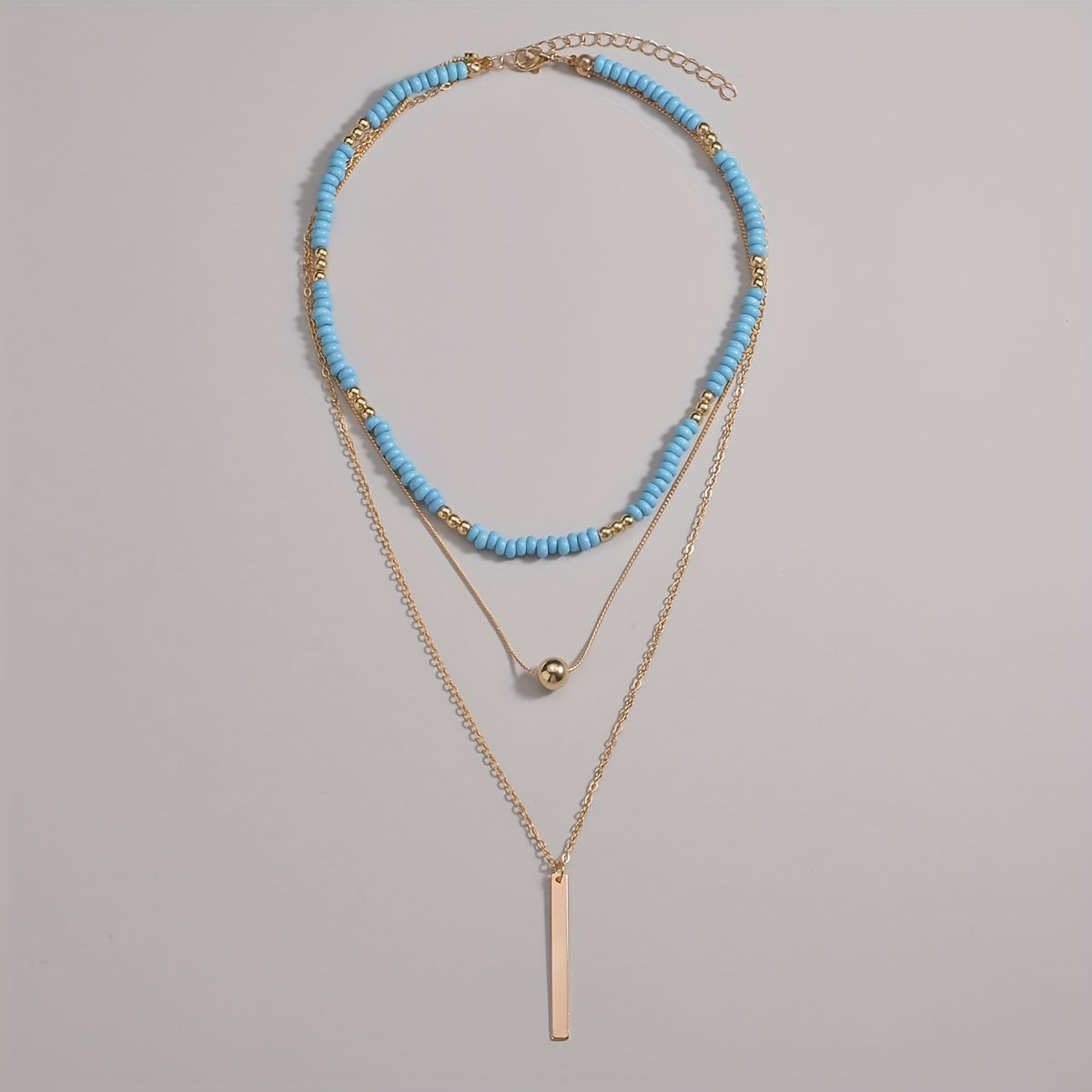 Bohemian Layered Blue Beads Bar Pendant Women's Holiday Leisure Decor Necklace Jewelry Gift