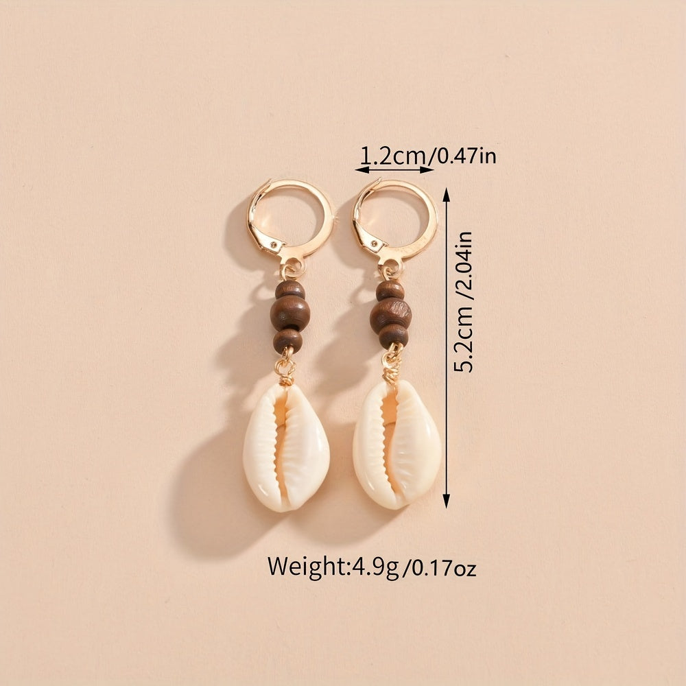 Add a touch of vintage elegance with our Seashell Dangle Wooden Bead Earrings for Women