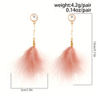 Long Feather Faux Pearl Decor Dangle Earrings Bohemian Vocation Style Trendy Female Gift Daily Casual