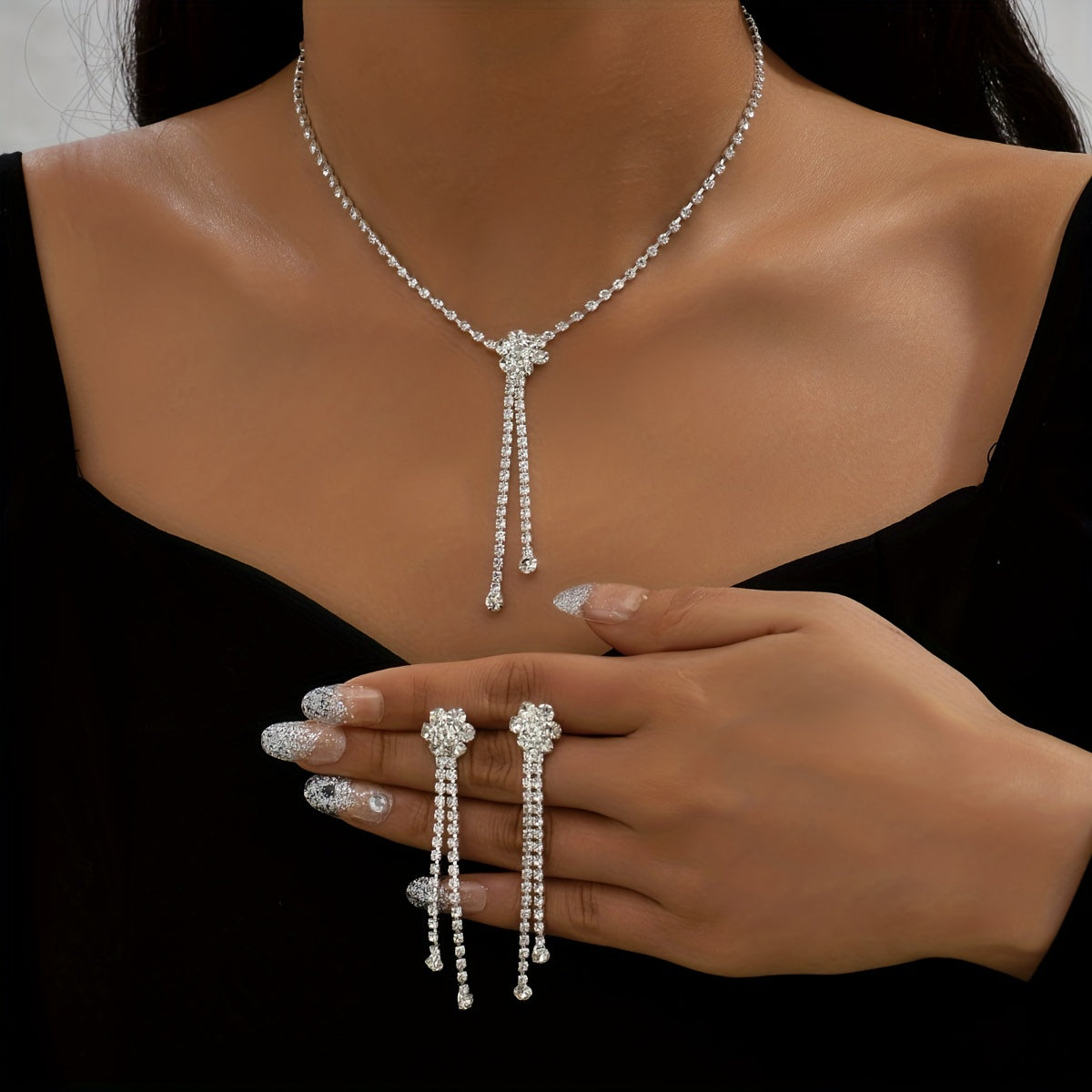 Elegant Plum Blossom Tassel Jewelry Set - Necklace and Earrings for Women