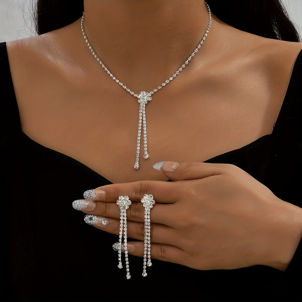 Elegant Plum Blossom Tassel Jewelry Set - Necklace and Earrings for Women