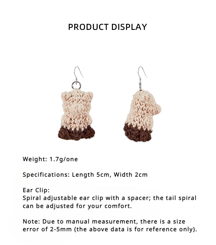 LB Hand Crochet "Little Bear" Earrings Cute Ear Clip LOJL97
