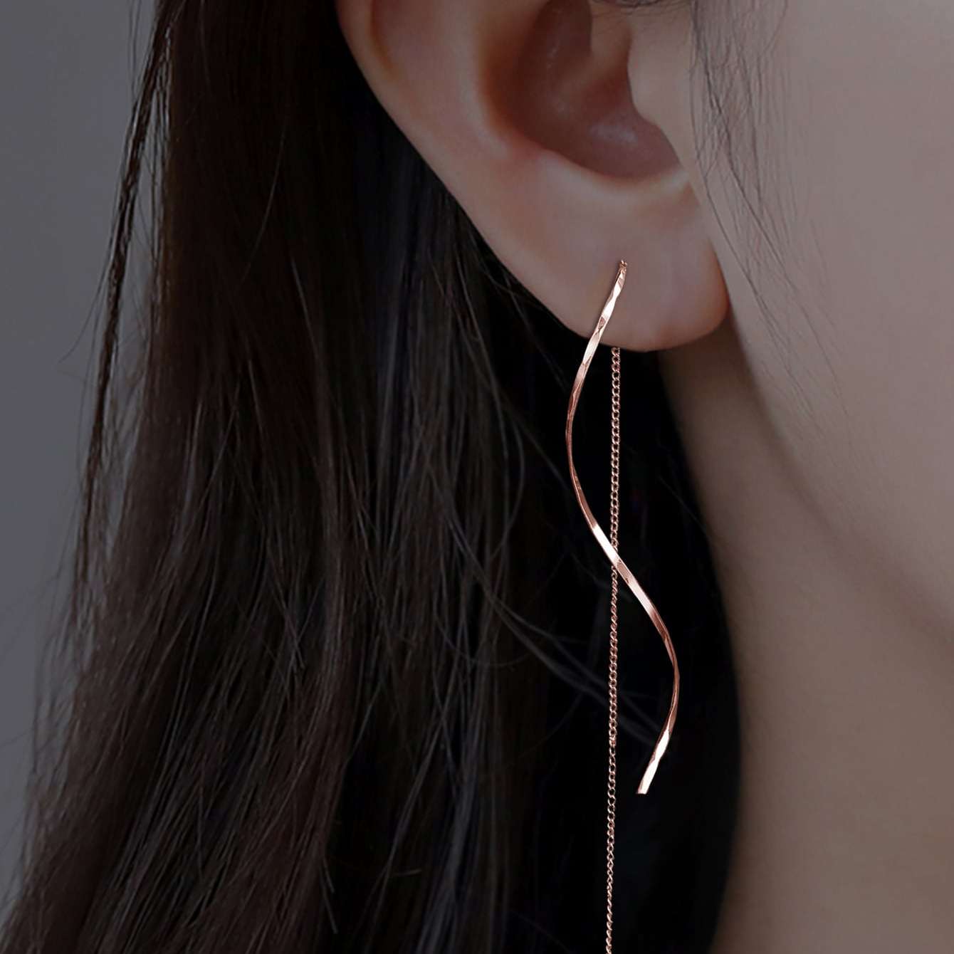 Elevate Your Style with our Elegant Long Tassel Threader Earrings - Wave Shaped Design