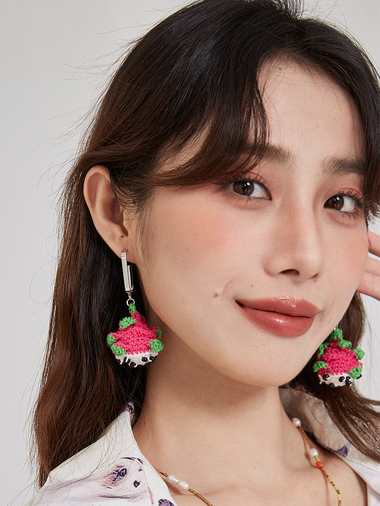 LB Hand Crochet Cute "Dragon Fruit" Earrings LOJL107