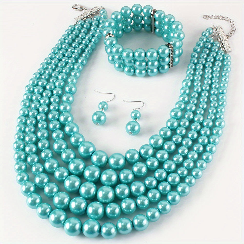 Elegant Baroque Faux Pearl Jewelry Set for Women - Necklace, Earrings, and Bracelet - Perfect Gift for Any Occasion