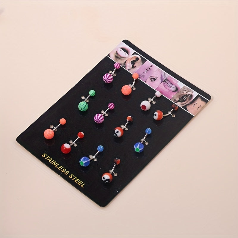 12PCS Stainless Steel Belly Button Ring Set For Women Girls Navel Rings Body Piercing Jewelry