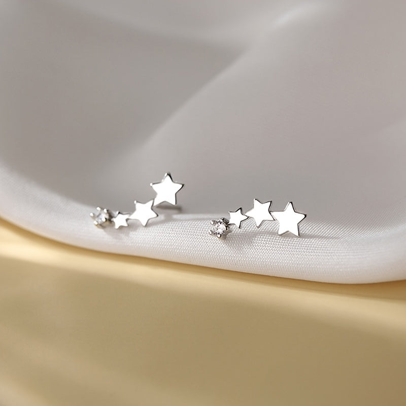 Sterling Silver Tiny Star Quartet Crawler Earring Dainty Climber Ear Stud