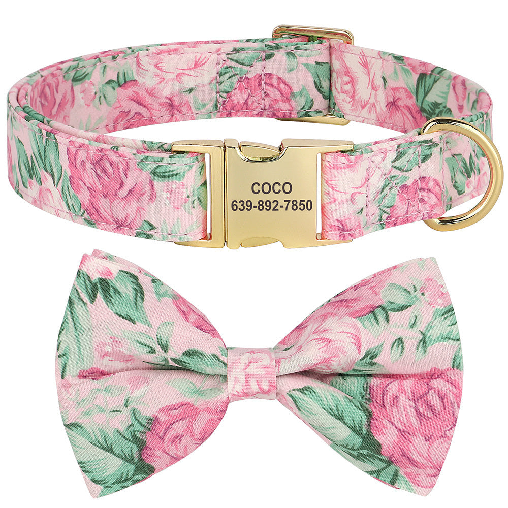 Personalized Dog ID Collar With Nylon Flower, Engraved Dog Collars With Anti-lost Cute Bowknot For Small Large Dogs
