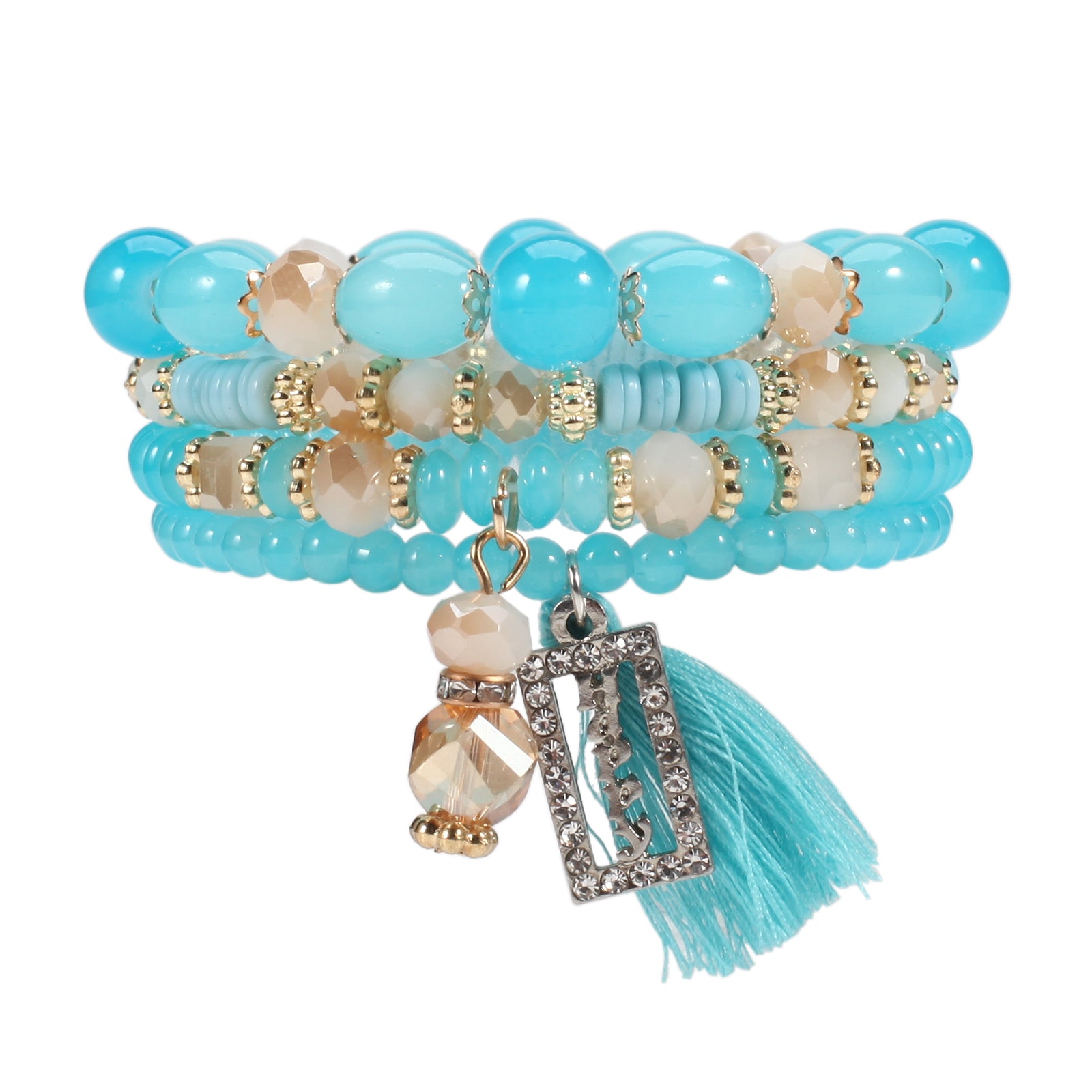 Complete Your Boho Look with this Small Tassel Pendant Beaded Bracelet Set