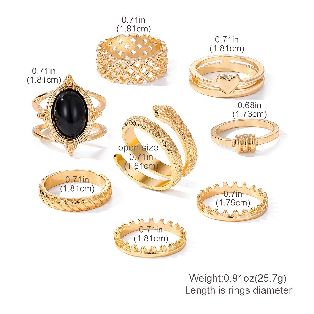 Make a Bold Statement with 8pcs Exaggerated Golden Snake Twist Ring Set - Perfect Valentine's Day Gift for Her!