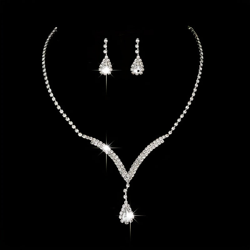 3pcs Elegant Silver Plated Rhinestone Waterdrop Jewelry Set - Perfect for Evening Parties and Birthdays