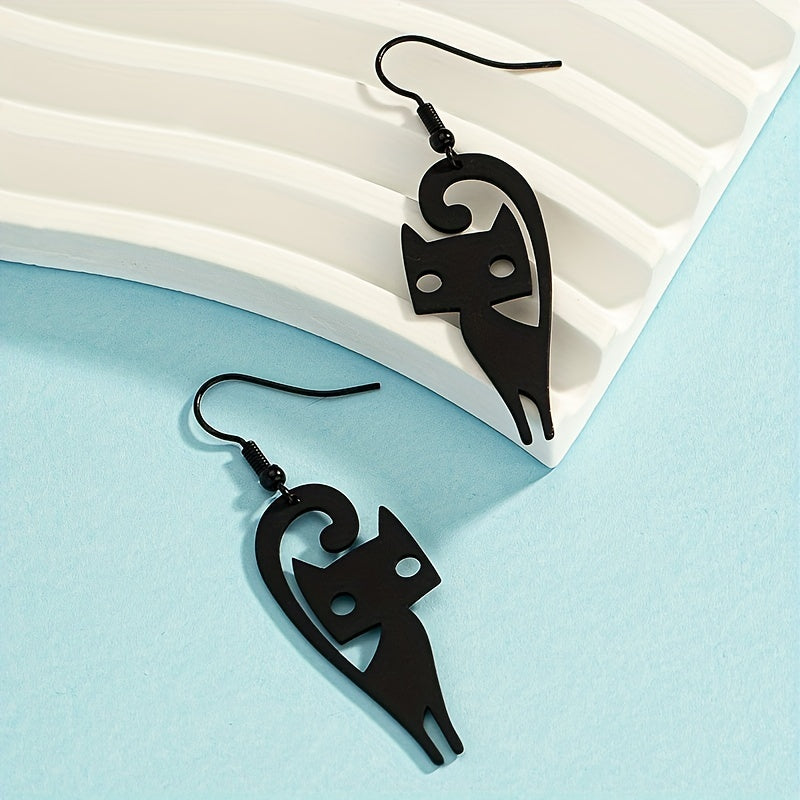 Punk-Style Cat Earrings: Fun and Funky Black Kitten Dangle Earrings for Women and Girls