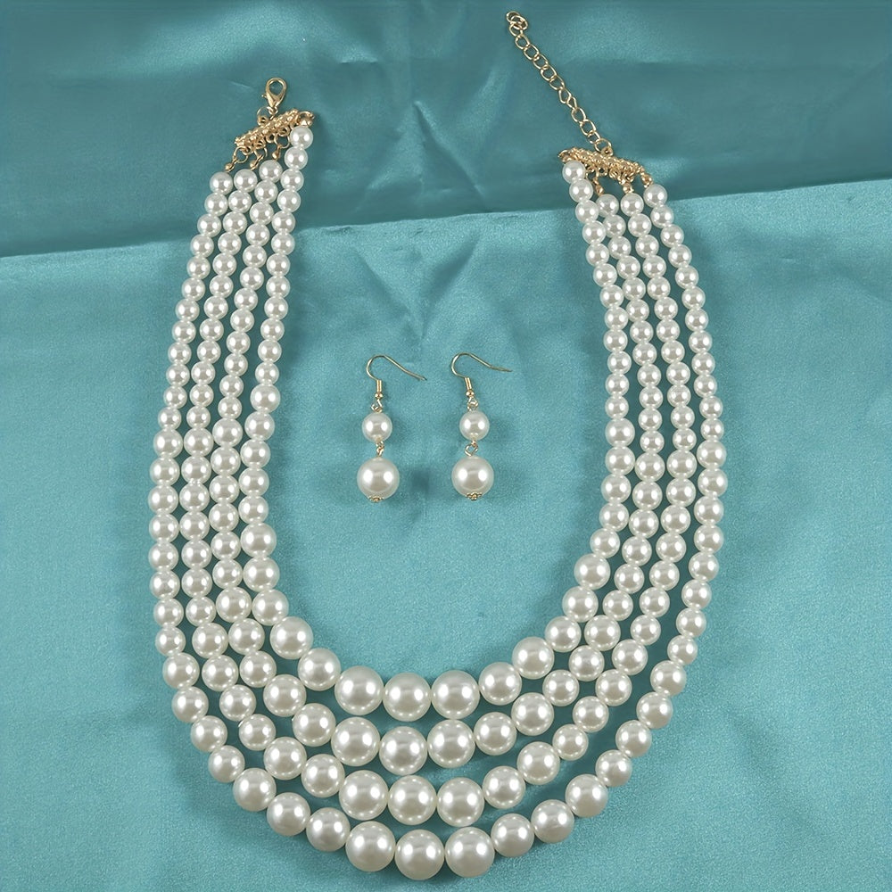 Elegant Baroque Style Pearl Necklace and Earrings Set - Perfect for Parties and Special Occasions