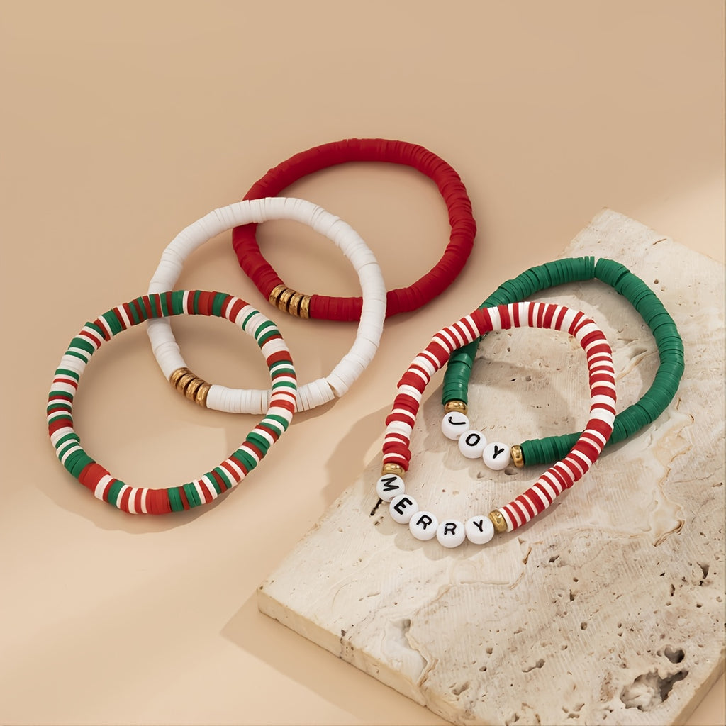 Festive 5-Piece Acrylic Letter Bracelet Set - Perfect for Christmas!