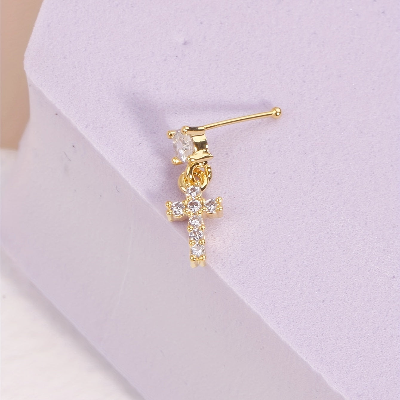 Add a Touch of Glamour with our Cross Dangle Nose Ring for Women - Inlaid with Shiny Zircon Piercing Jewelry