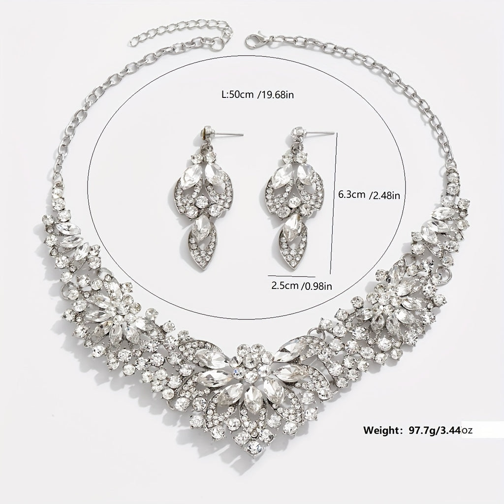 Elegant Crystal Jewelry Set for Weddings and Special Occasions - Chunky Pendant Necklace and Dangle Earrings with Sparkling Crystals