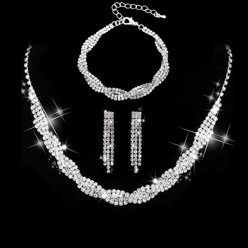 Twisted Wave Shape Jewelry Set With Choker Necklace & Dangle Earrings / Bracelet Bridesmaid Crystal Jewelry For Women And Girls