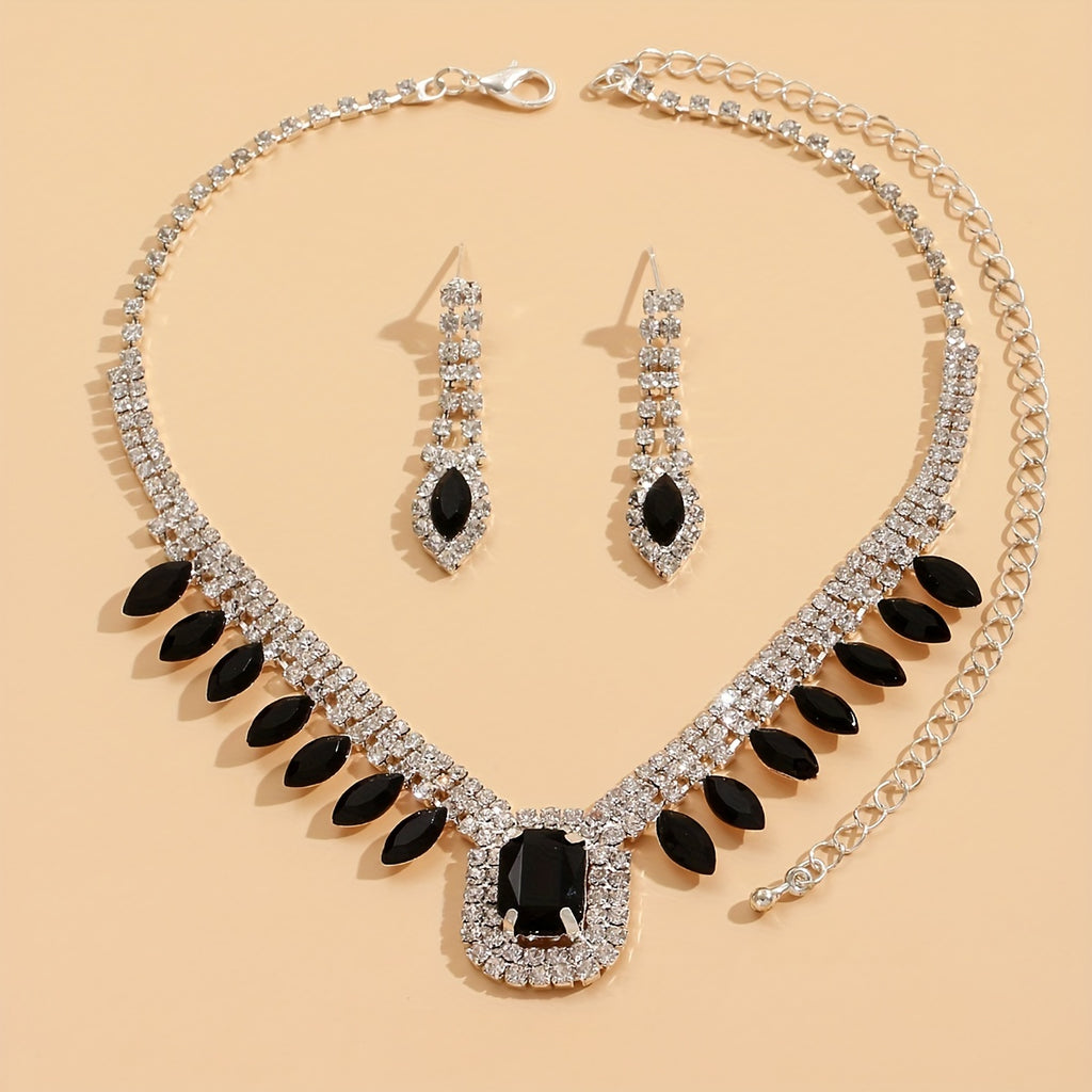 Elegant Vintage Bridal Jewelry Set - Pendant Necklace and Dangle Earrings for Banquet Dress Accessories