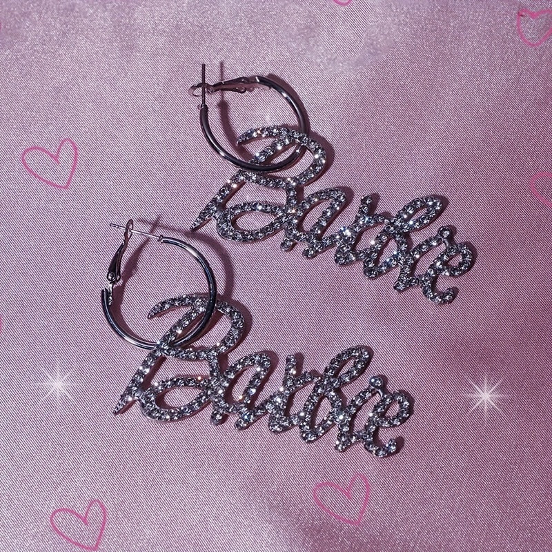 Y2K Style Luxury Flash Rhinestone Letters Exaggerated Earrings Party Jewelry Favors