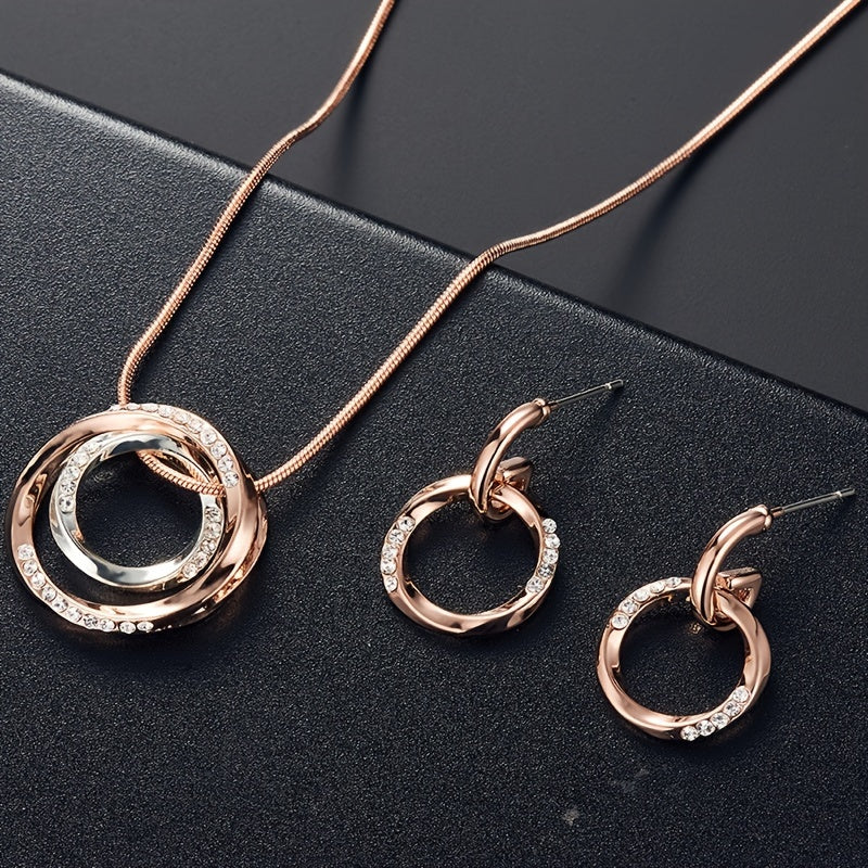 Sparkle with Simplicity: Simple Circle Jewelry Set with Inlaid Rhinestones - Perfect Gift for Women and Girls
